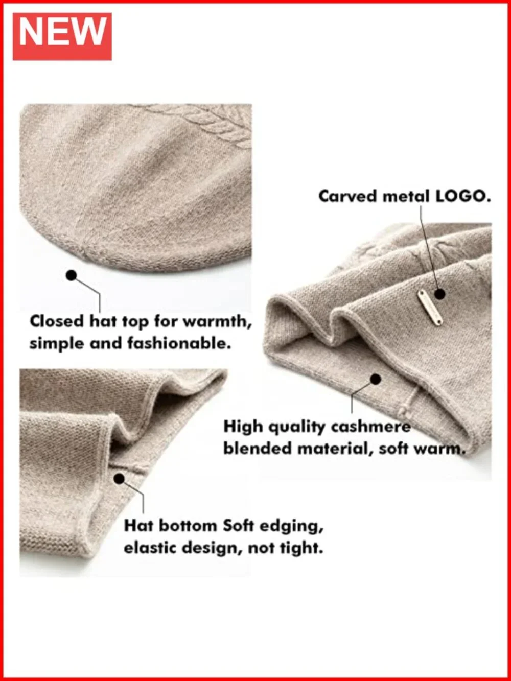 Cashmere Wool Slouchy Beanie Hat for Women W inter Warm Knit Ski Cap